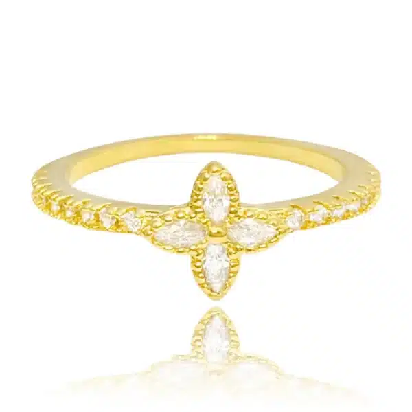 Anel Trevo Lv Cravejado em Zircônia (Banho Ouro 24k)