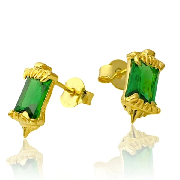 Brinco Presa de Tigre em Zircônia Verde (6mmX11mm) (Banho Ouro 24k)