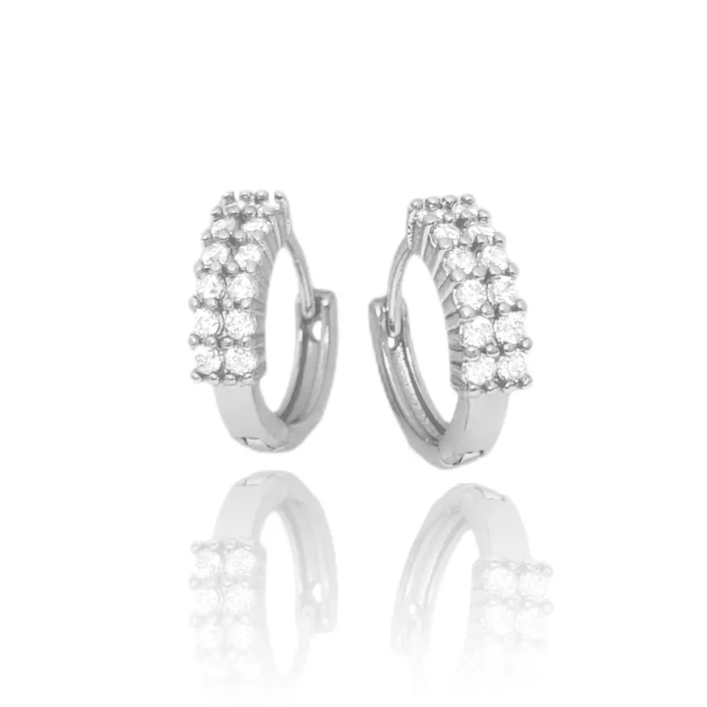 Brinco Argola Cravejada em Zircônia 12 pedras (Banho Prata 925) - Imagem 2