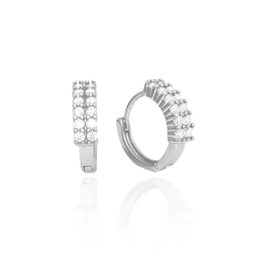 Brinco Argola Cravejada em Zircônia 12 pedras (Banho Prata 925) - Imagem 1