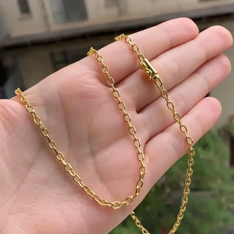 Corrente Carrier Cadeado Aberta 3mm 60cm (10,5g) (Fecho Canhão) (Banho Ouro 24k) - Imagem 1