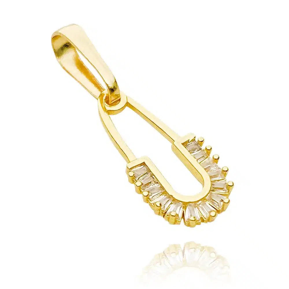 Pingente Alfinete Cravejado (2cmX1,1cm) (Banho Ouro 24k) - Imagem 3