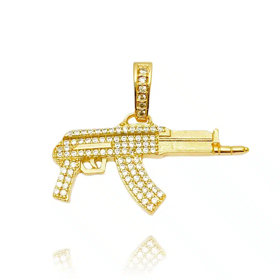 Pingente Draco Arma Cravejada (2,4cmX4,2cm) (Banho Ouro 24k) - Imagem 1
