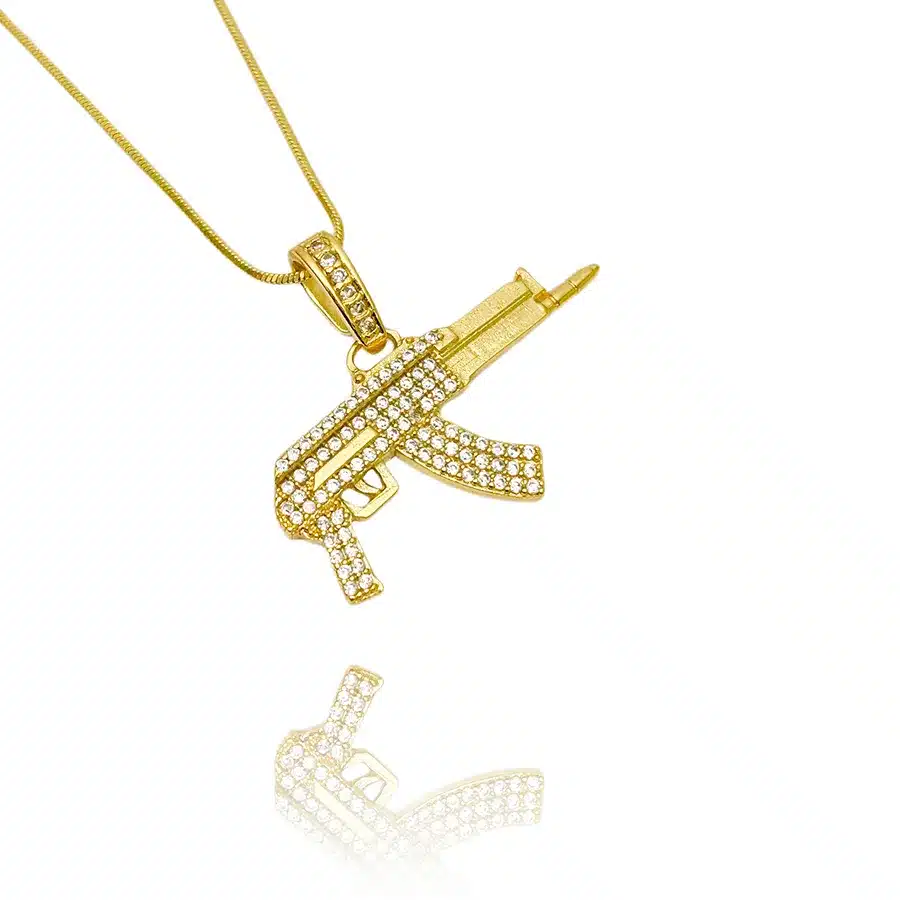 Pingente Draco Arma Cravejada (2,4cmX4,2cm) (Banho Ouro 24k) - Imagem 2