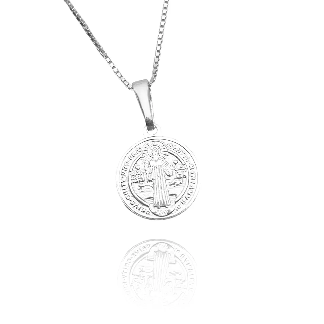 Pingente Medalha São Bento (Dupla Face) (1,7cmX1,5cm) (PRATA 925) - Imagem 2