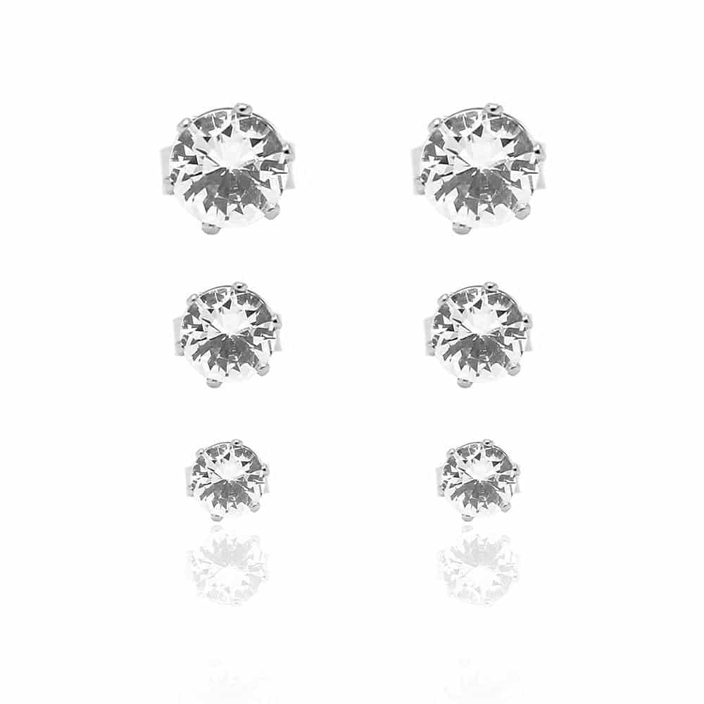 Trio Brincos Circular Pedra de Zircônia (Banho Prata 925) - Imagem 2