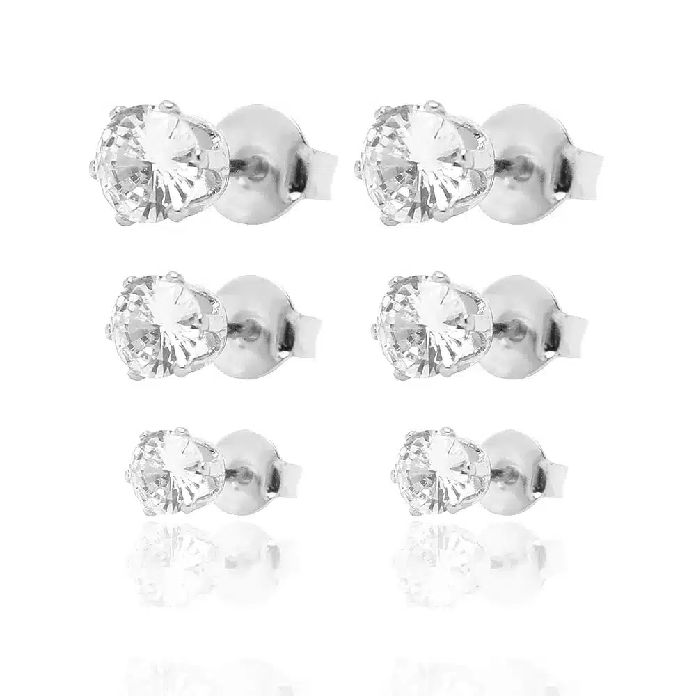 Trio Brincos Circular Pedra de Zircônia (Banho Prata 925) - Imagem 1